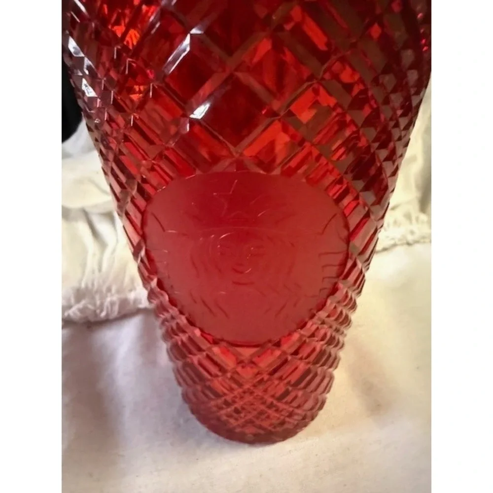 Starbucks Red Jeweled Grid Cold Cup Tumbler 16 fl‎ oz with Straw Limited Edition